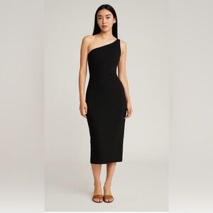 House of Harlowe NWT Black Ribbed One Shoulder Midi Dress